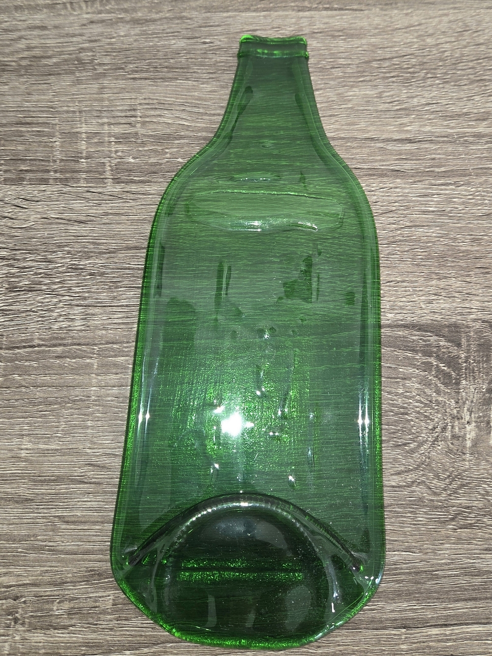 Vintage Green Glass Flat Wine Bottle Spoon Rest/Cheese Tray SEE DESCRIPTION
